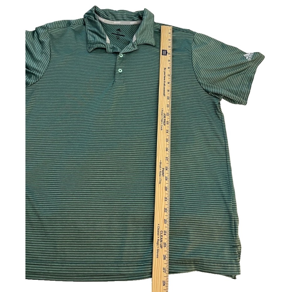 Adidas Golf Mens XL Green Striped Short Sleeve Performance Polo Shirt - Picture 3 of 7